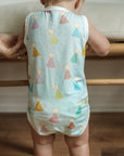 Blue Birthday Print Bamboo Henley Onesie with Snaps