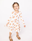 Orange Crab Bamboo Long Sleeve Twirl Dress