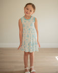 Blue Toile Bamboo Tiered Twirl Dress - with Pockets