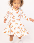Orange Crab Bamboo Long Sleeve Twirl Dress