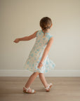 Blue Toile Bamboo Tiered Twirl Dress - with Pockets