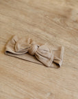 Cafe au lait Ribbed Solid Bamboo Bow Headband