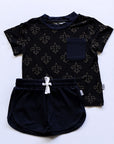 Fleur de lis Bamboo Varsity Short Set - T-shirt & Shorts
