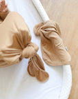 Cafe au lait Ribbed Bamboo Lovie with Wooden Ring