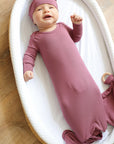 Mulberry Ribbed Solid Bamboo Knotted Gown