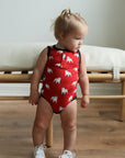 Red Bulldog Bamboo Henley Onesie with Snaps