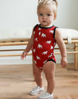 Red Bulldog Bamboo Henley Onesie with Snaps
