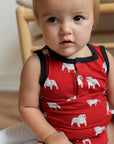 Red Bulldog Bamboo Henley Onesie with Snaps