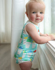 Blue Snowball Bamboo Henley Onesie with Snaps