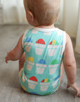 Blue Snowball Bamboo Henley Onesie with Snaps