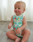 Blue Snowball Bamboo Henley Onesie with Snaps