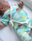 Blue Snowball Bamboo Kimono Onesie with Snaps