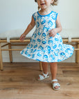 Blue Crab Bamboo Tiered Twirl Dress - with Pockets