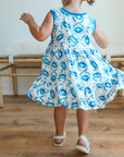 Blue Crab Bamboo Tiered Twirl Dress - with Pockets