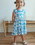 Blue Crab Bamboo Tiered Twirl Dress - with Pockets