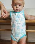 Blue Toile Bamboo Henley Onesie with Snaps