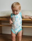 Blue Toile Bamboo Henley Onesie with Snaps