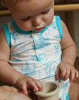 Blue Toile Bamboo Henley Onesie with Snaps