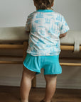 Blue Toile Bamboo Varsity Short Set - T-shirt & Shorts
