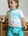 Blue Toile Bamboo Varsity Short Set - T-shirt & Shorts