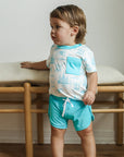 Blue Toile Bamboo Varsity Short Set - T-shirt & Shorts