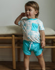 Blue Toile Bamboo Varsity Short Set - T-shirt & Shorts