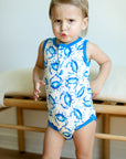Blue Crab Bamboo Henley Onesie with Snaps