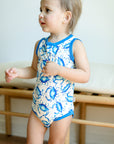 Blue Crab Bamboo Henley Onesie with Snaps