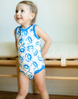Blue Crab Bamboo Henley Onesie with Snaps