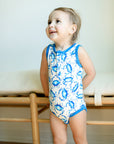 Blue Crab Bamboo Henley Onesie with Snaps
