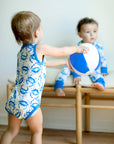 Blue Crab Bamboo Henley Onesie with Snaps
