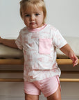 Pink Toile Bamboo Varsity Short Set - T-shirt & Shorts