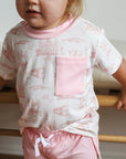 Pink Toile Bamboo Varsity Short Set - T-shirt & Shorts