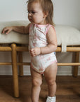 Pink Toile Bamboo Henley Onesie with Snaps