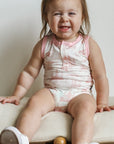 Pink Toile Bamboo Henley Onesie with Snaps