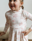 Pink Toile Bamboo Turtleneck Twirl Dress
