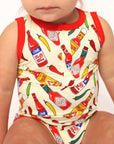 Hot Sauce Bamboo Henley Onesie with Snaps