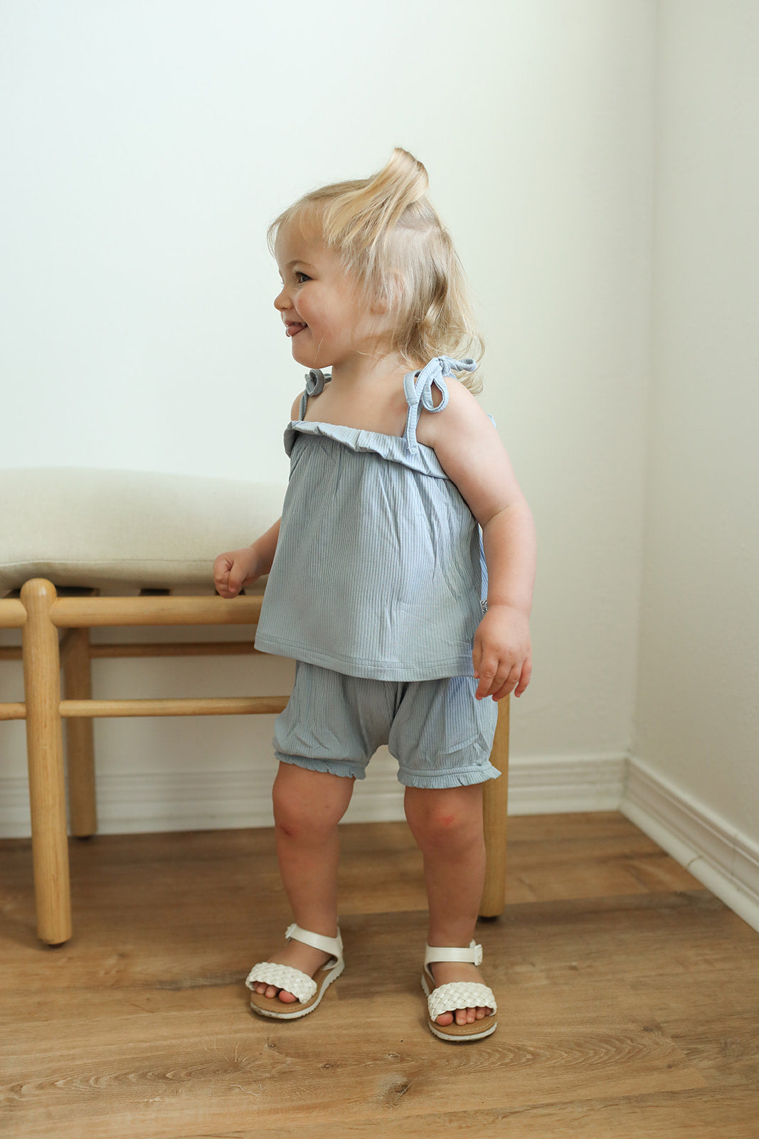 Solid Ribbed Seaspray Bamboo Spaghetti Strap Set - Adjustable Straps
