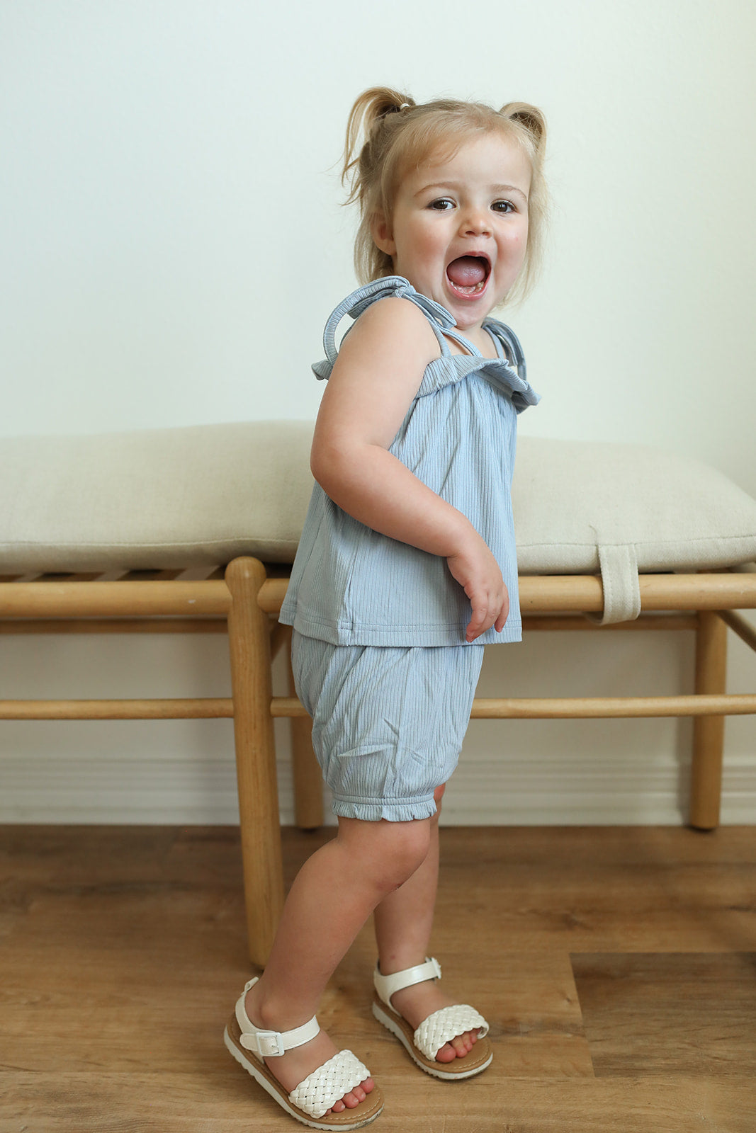 Solid Ribbed Seaspray Bamboo Spaghetti Strap Set - Adjustable Straps