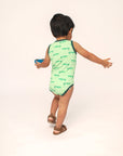 Light Green Alligator Bamboo Henley Onesie with Snaps
