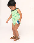 Light Green Alligator Bamboo Henley Onesie with Snaps