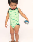 Light Green Alligator Bamboo Henley Onesie with Snaps