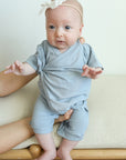 Seaspray Ribbed Solid Bamboo Kimono Onesie with Snaps