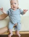 Seaspray Ribbed Solid Bamboo Kimono Onesie with Snaps