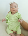 Keylime Ribbed Solid Bamboo Kimono Onesie with Snaps