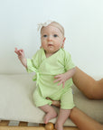 Keylime Ribbed Solid Bamboo Kimono Onesie with Snaps
