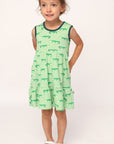 Light Green Alligator Bamboo Tiered Twirl Dress - with Pockets