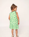 Light Green Alligator Bamboo Tiered Twirl Dress - with Pockets
