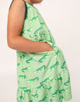Light Green Alligator Bamboo Tiered Twirl Dress - with Pockets