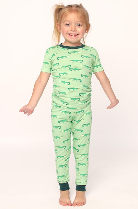 Light Green Alligator 2 Piece Bamboo Pajama Set